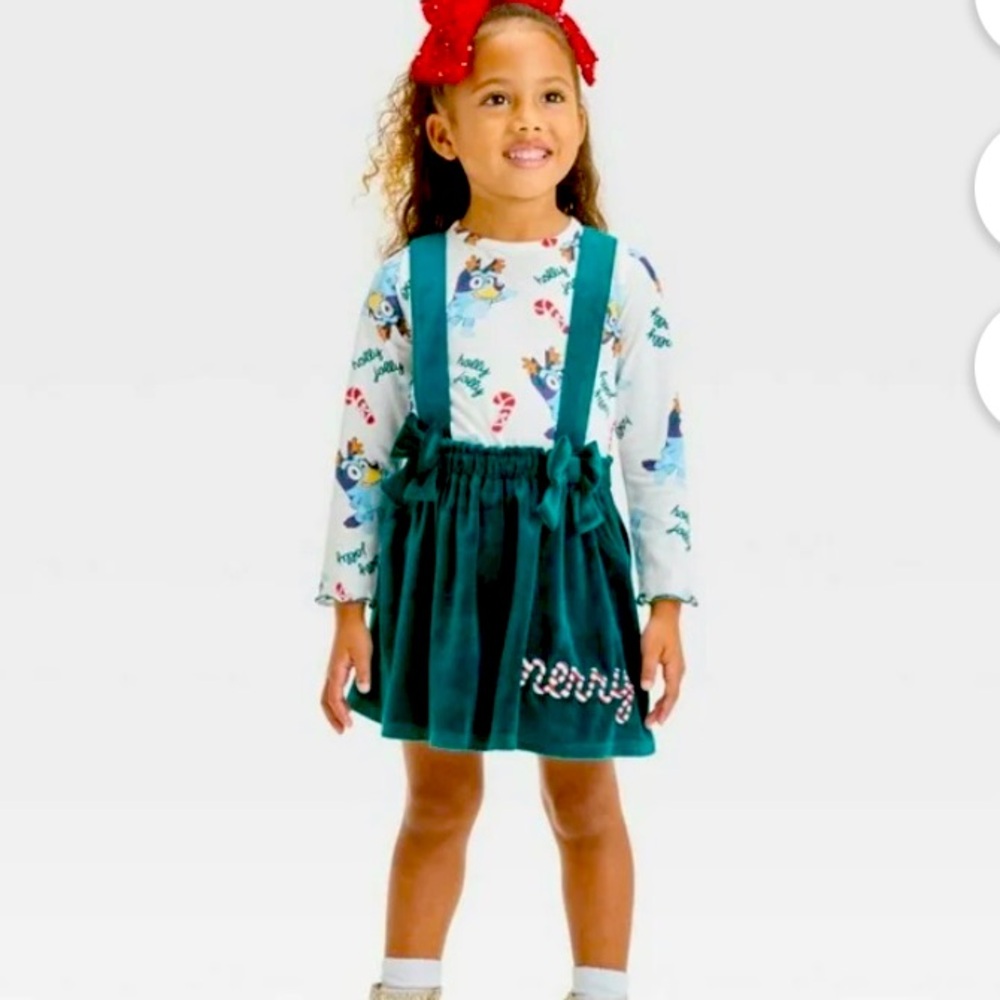 Baby Girls Bluey Christmas 🎄 Long Sleeve Top and Skirtall Set Size 5 T NWOT